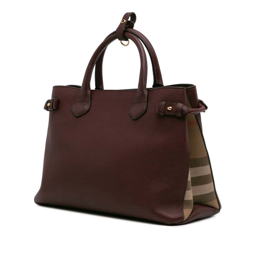 Burberry Medium Leather and House Check Banner Satchel Purple Leather Good condition - Back View