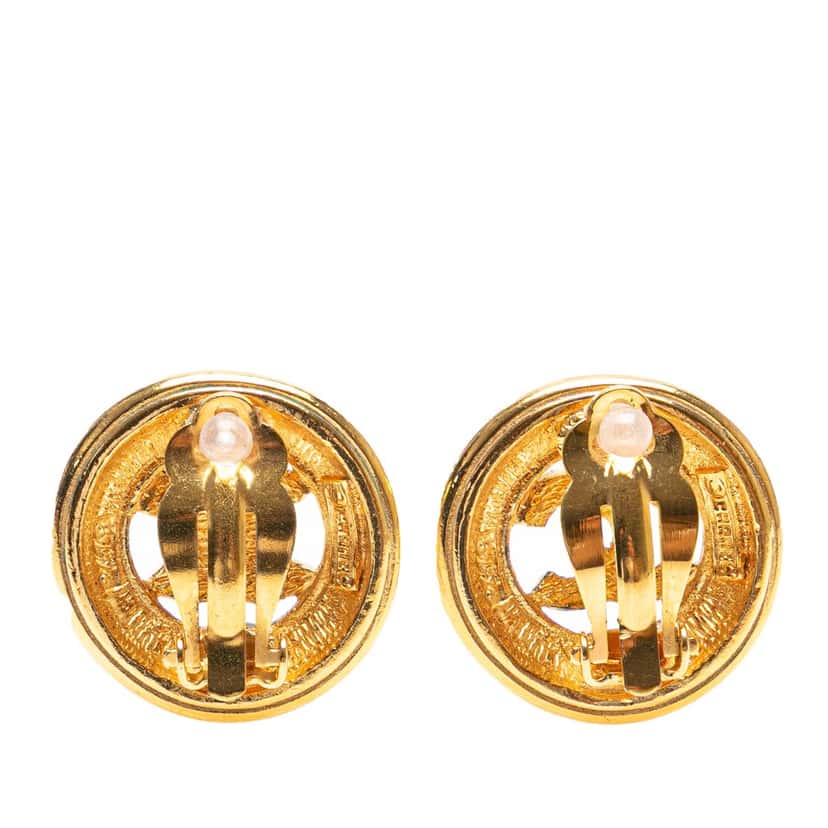Chanel Gold Plated CC Round Clip on Earrings Gold Metal Good condition - Back View