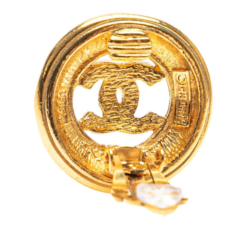 Chanel Gold Plated CC Round Clip on Earrings Gold Metal Good condition - Inside View