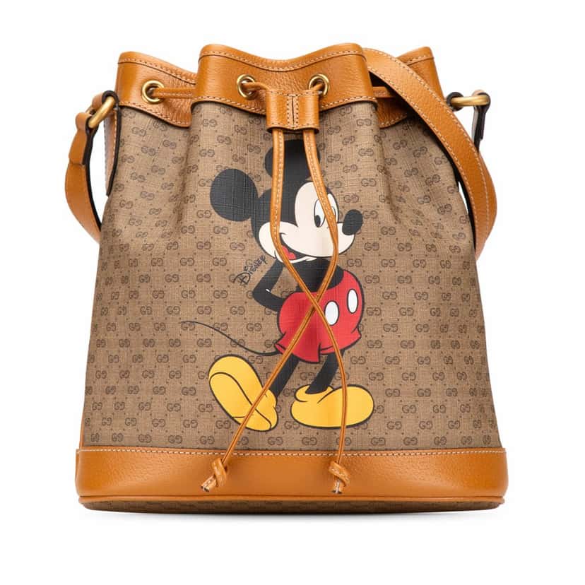 Gucci Micro GG Supreme Mickey Mouse Bucket Bag Brown Canvas Good condition - Front View