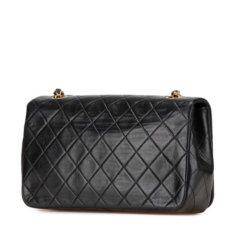 Chanel CC Quilted Lambskin Full Flap Black Leather Good condition - Back View