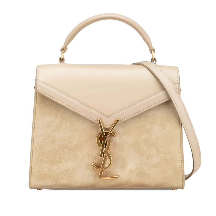 Saint Laurent Mini Suede and Calfskin Cassandra Top Handle Bag Brown Leather Good condition - Front View