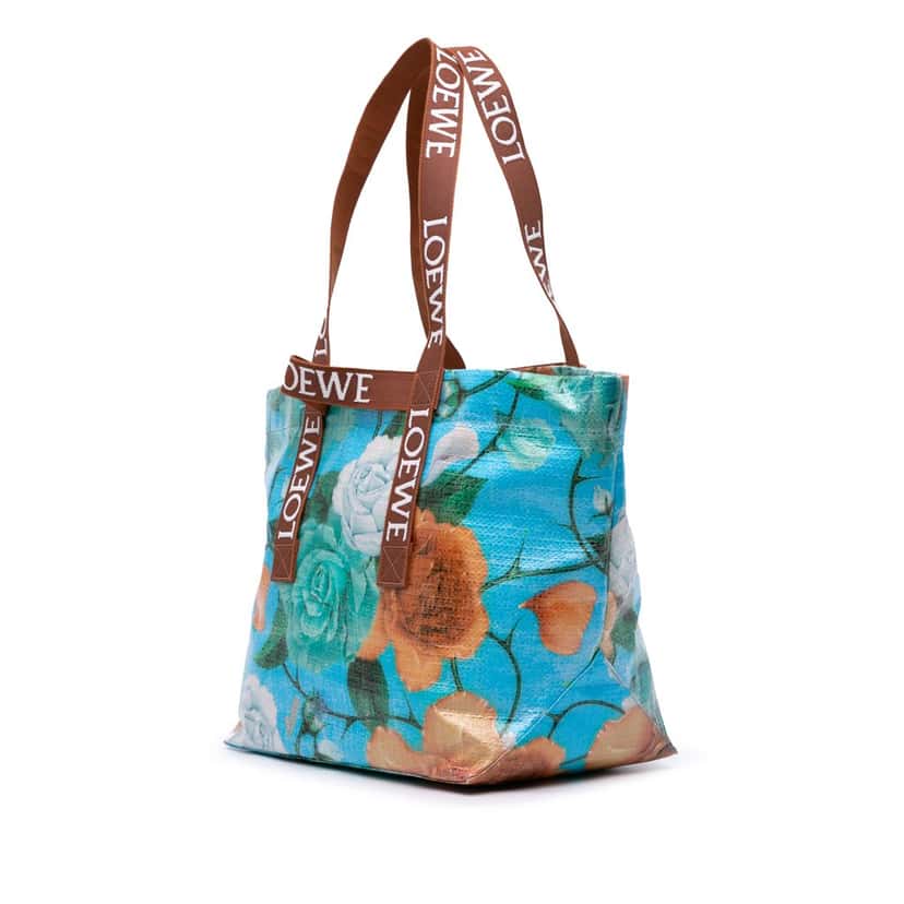 Loewe Paulas Ibiza Printed Coated Canvas Fold Shopper Tote Blue Canvas Good condition - Back View