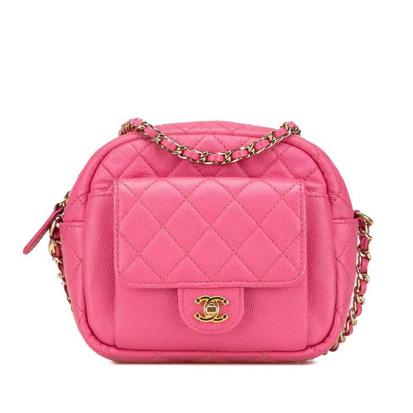 Chanel Quilted Caviar CC Day Camera Bag Pink Leather Very good condition - Front View