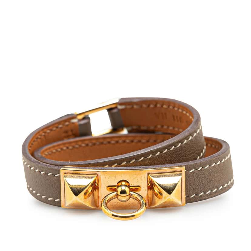 Hermès Epsom Rivale Double Tour Bracelet Brown Leather Good condition - Front View