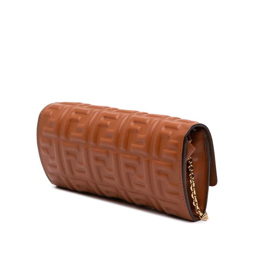 Fendi Zucca Embossed Leather Wallet On Chain Brown Leather Good condition - Back View