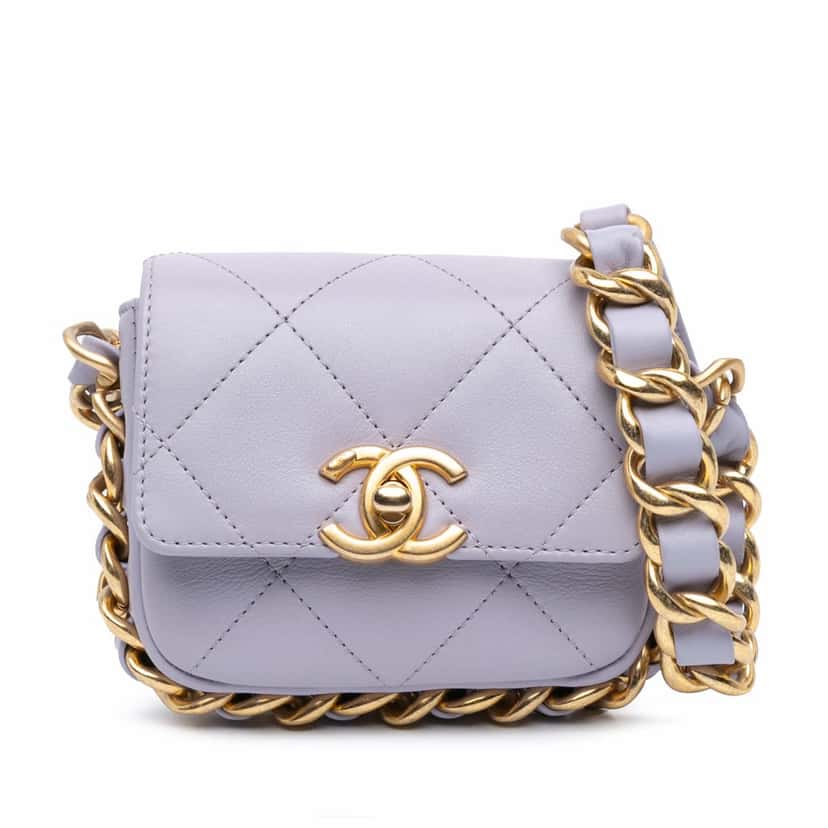Chanel Mini Quilted Calfskin Framing Chain Flap Purple Leather Good condition - Front View