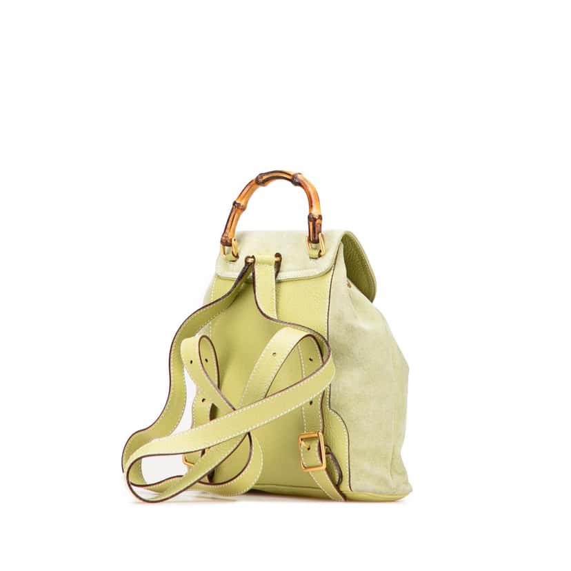 Gucci Suede Bamboo Backpack Green Leather Good condition - Back View