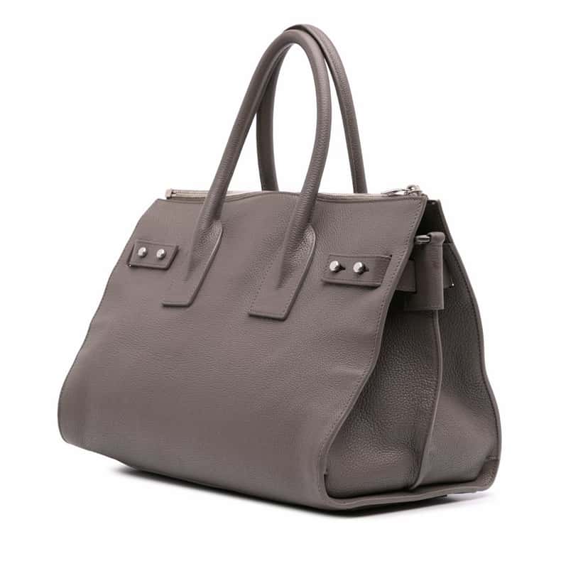 Saint Laurent Small Grained Calfskin Supple Sac De Jour Satchel Grey Leather Good condition - Back View
