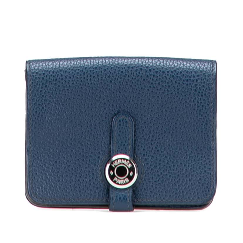 Hermès Togo Dogon Compact Wallet Blue Leather Good condition - Front View