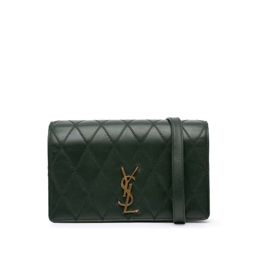 Saint Laurent Diamond Quilted Lambskin Angie Chain Bag Green Leather Good condition - Front View