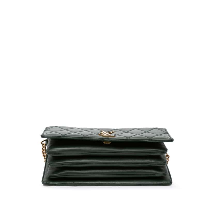 Saint Laurent Diamond Quilted Lambskin Angie Chain Bag Green Leather Good condition - Inside View