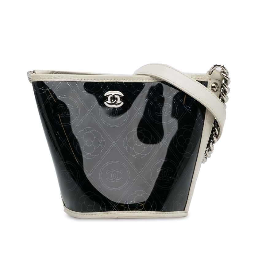 Chanel Crumpled Calfskin PVC Camellia Bucket Black Very good condition - Front View
