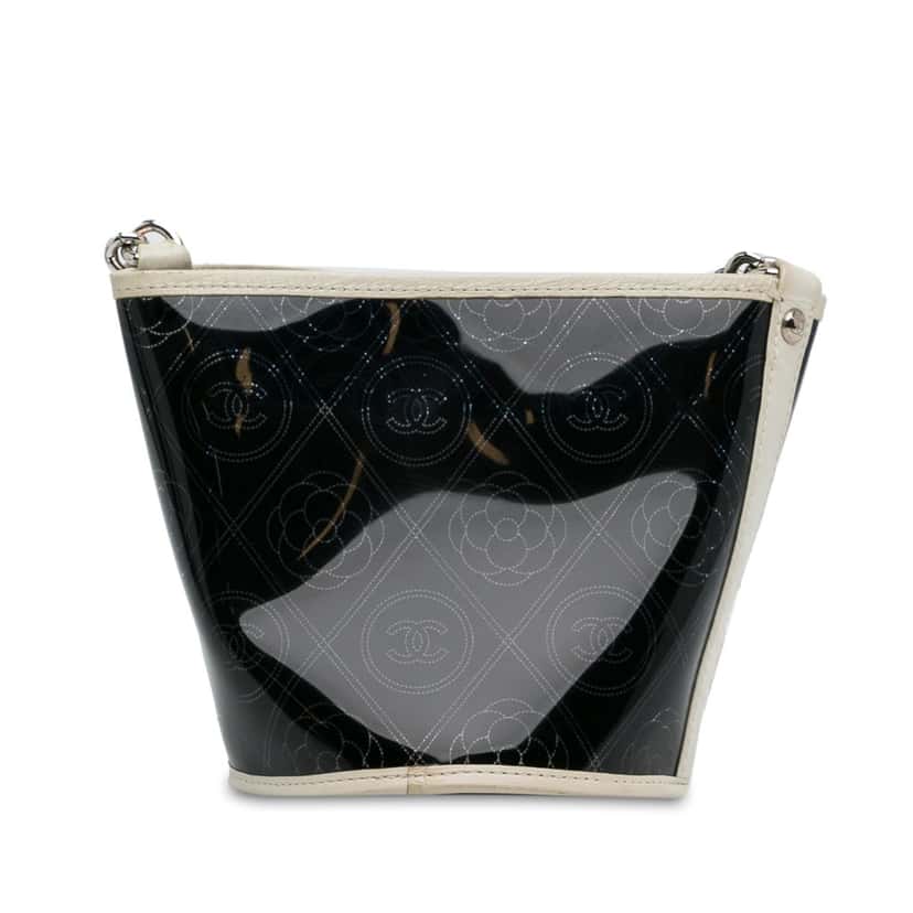 Chanel Crumpled Calfskin PVC Camellia Bucket Black Very good condition - Model View