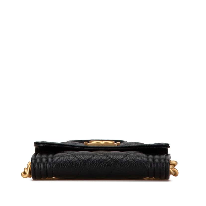 Chanel Quilted Caviar Boy Card Holder with Chain Black Leather Good condition - Inside View