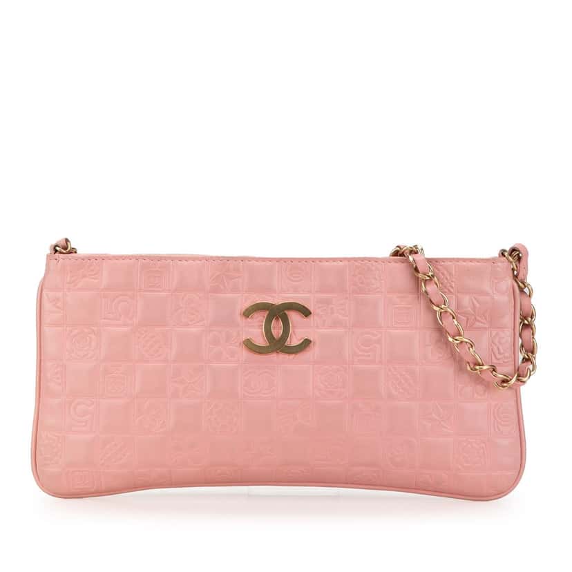 Chanel Lambskin Precious Symbols Pochette Pink Leather Good condition - Front View