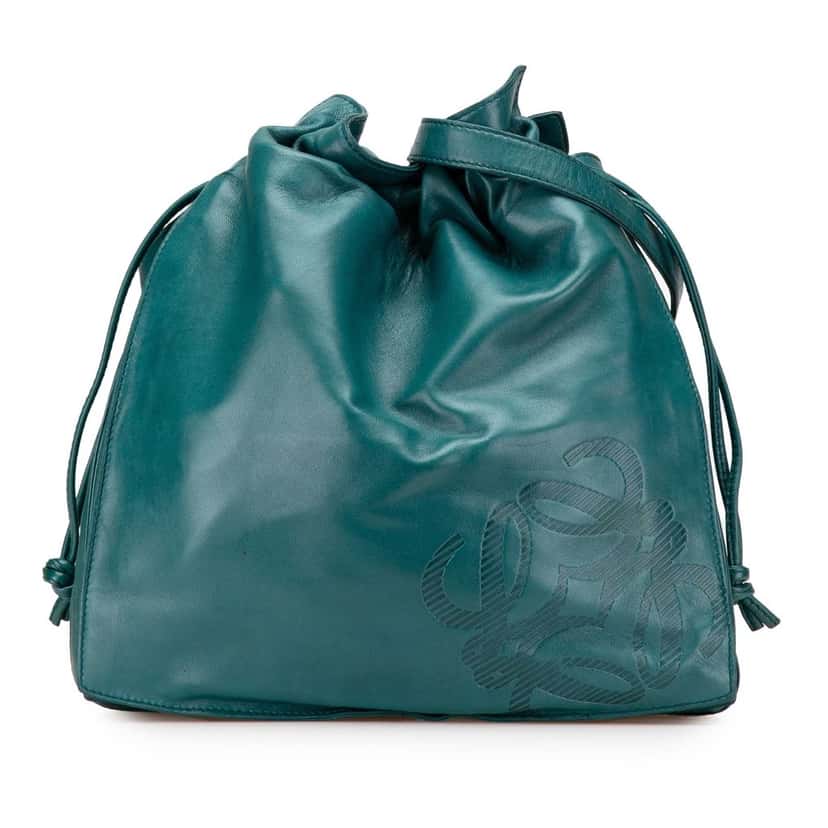 Loewe Nappa Drawstring Flamenco Shoulder Bag Green Leather Good condition - Front View
