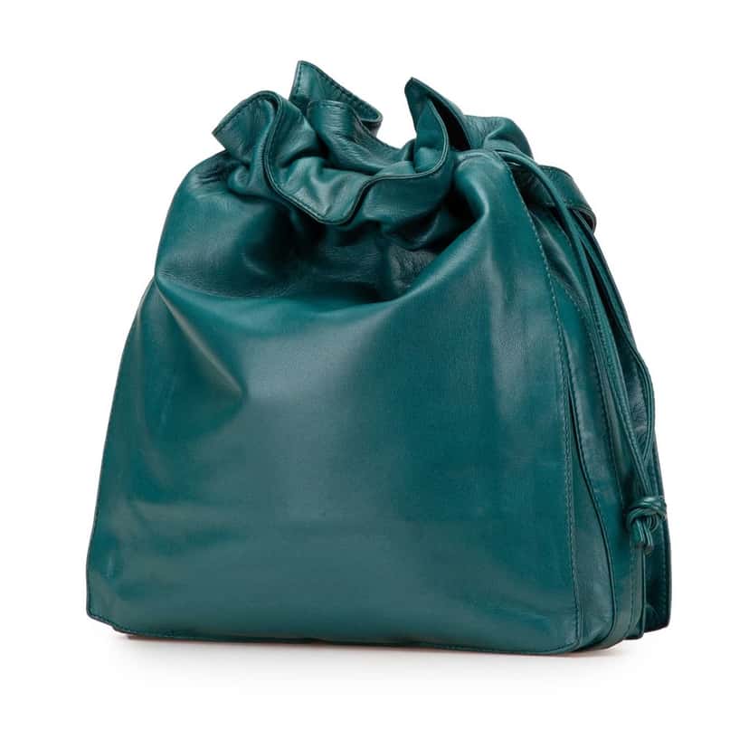 Loewe Nappa Drawstring Flamenco Shoulder Bag Green Leather Good condition - Back View