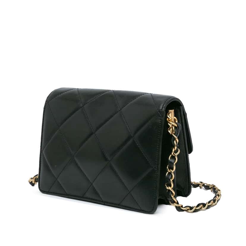 Chanel Quilted Lambskin Octagonal Buckle Crossbody Black Leather Very good condition - Back View