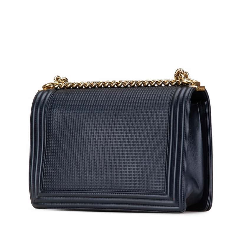 Chanel Medium Lambskin Embossed Cube Boy Flap Blue Leather Good condition - Back View