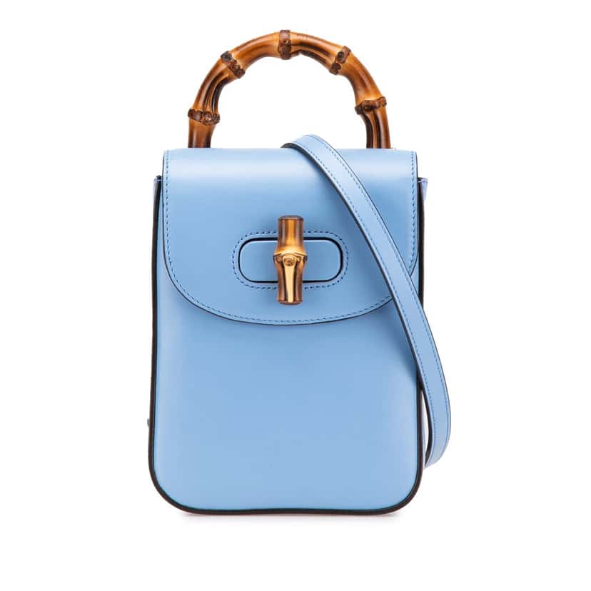 Gucci Mini Calfskin Bamboo Top Handle Bag Blue Leather Very good condition - Front View
