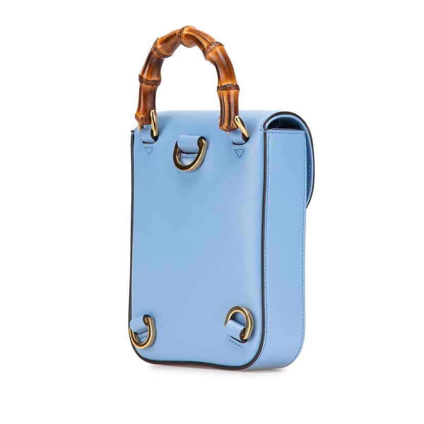 Gucci Mini Calfskin Bamboo Top Handle Bag Blue Leather Very good condition - Back View