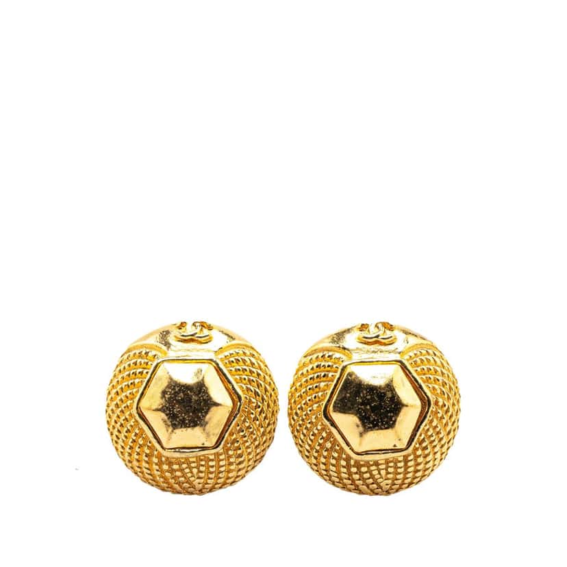 Chanel Gold Plated CC Clip on Earrings Gold Metal Good condition - Front View