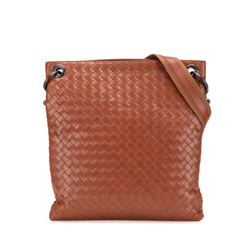 Bottega Veneta Leather Intrecciato Crossbody Brown Leather Very good condition - Front View