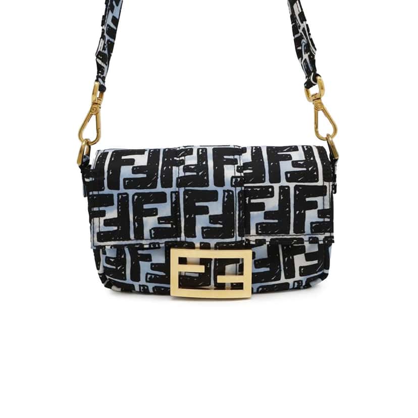 Fendi Joshua Vides Mini Zucca Nylon Convertible Baguette Satchel Blue Good condition - Front View