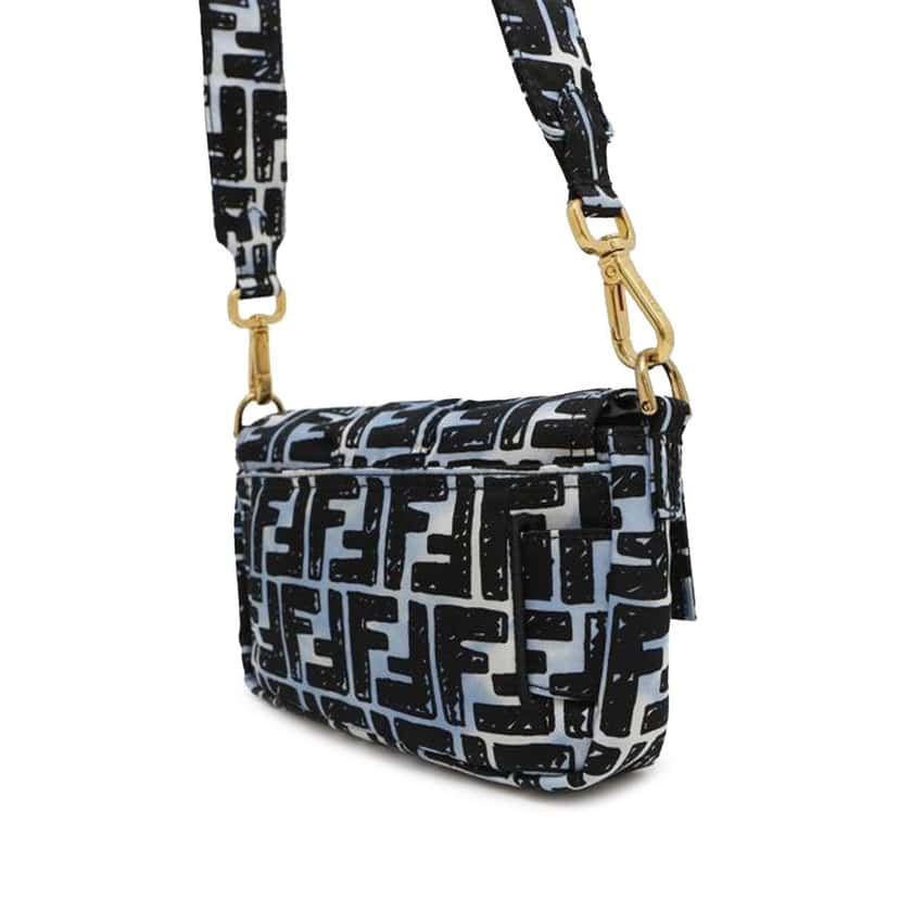 Fendi Joshua Vides Mini Zucca Nylon Convertible Baguette Satchel Blue Good condition - Back View
