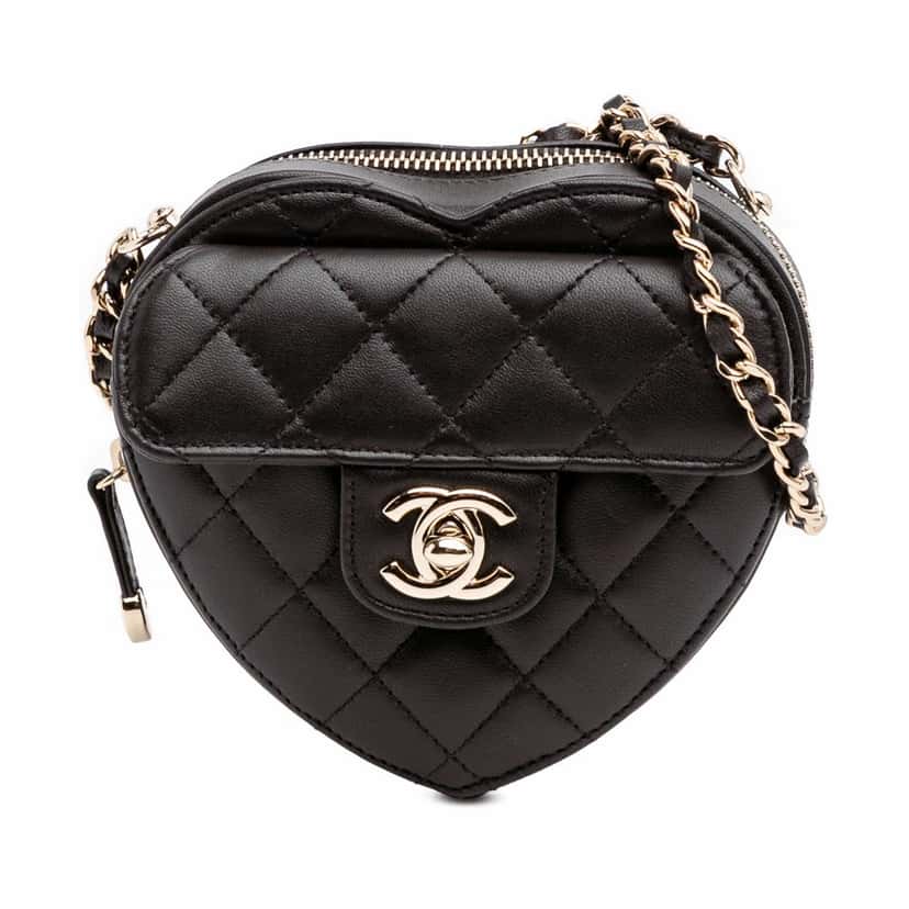 Chanel Mini Lambskin CC in Love Heart Crossbody Black Leather Good condition - Front View