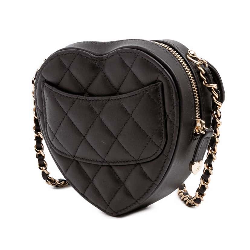 Chanel Mini Lambskin CC in Love Heart Crossbody Black Leather Good condition - Back View