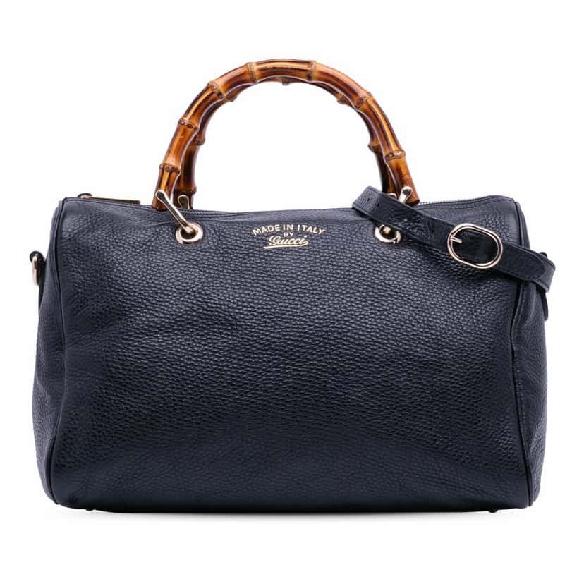 Gucci Medium Calfskin Bamboo Shopper Boston Bag Black Leather Good condition - Front View