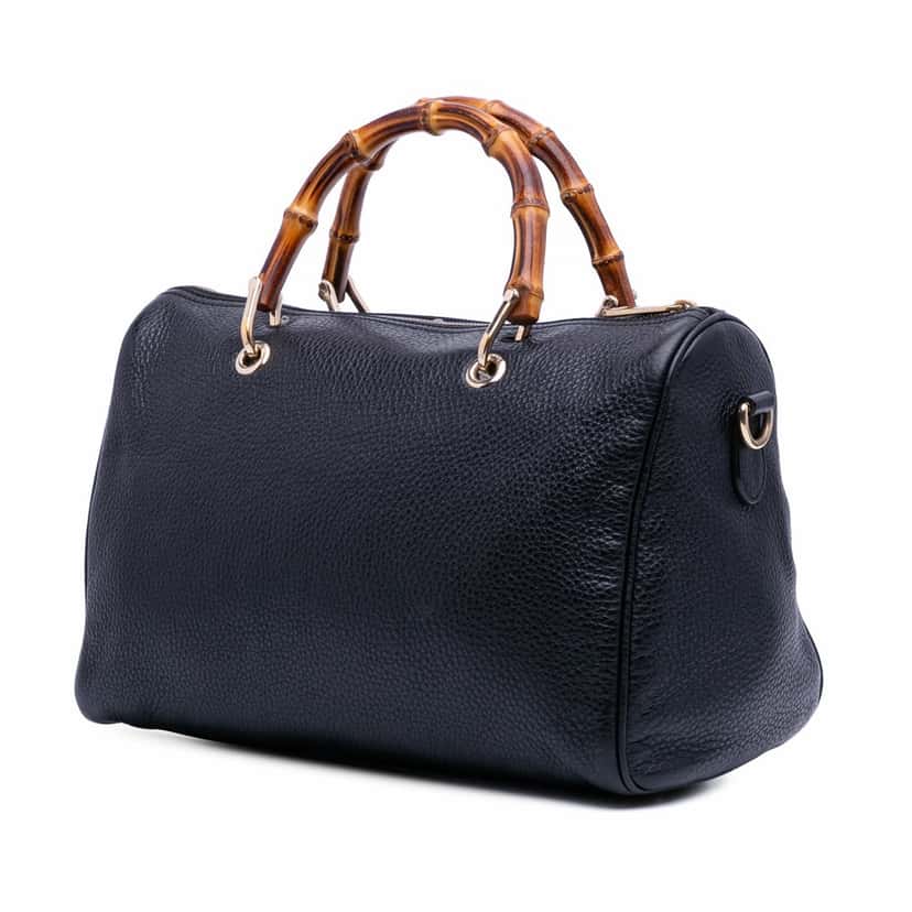 Gucci Medium Calfskin Bamboo Shopper Boston Bag Black Leather Good condition - Back View
