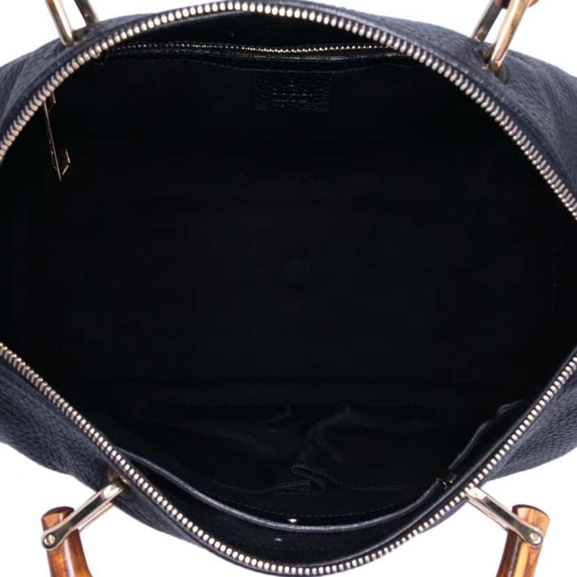 Gucci Medium Calfskin Bamboo Shopper Boston Bag Black Leather Good condition - Model View