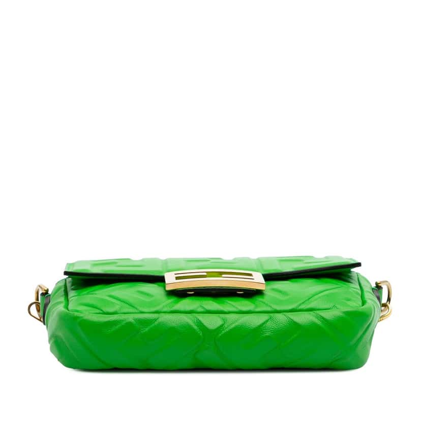 Fendi Mini Zucca Embossed Leather Baguette Satchel Green Leather Good condition - Inside View