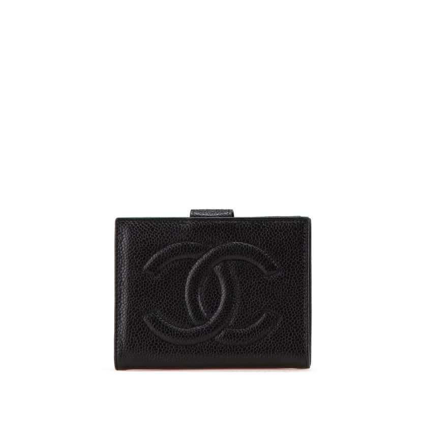 Chanel CC Caviar French Small Wallet Black Leather Good condition - Front View