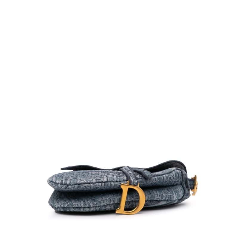 Dior Oblique Denim Embroidered Saddle Bag Blue Denim Good condition - Inside View