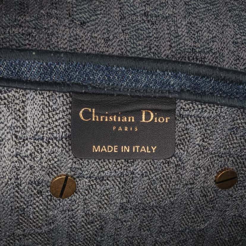 Dior Oblique Denim Embroidered Saddle Bag Blue Denim Good condition - Box View