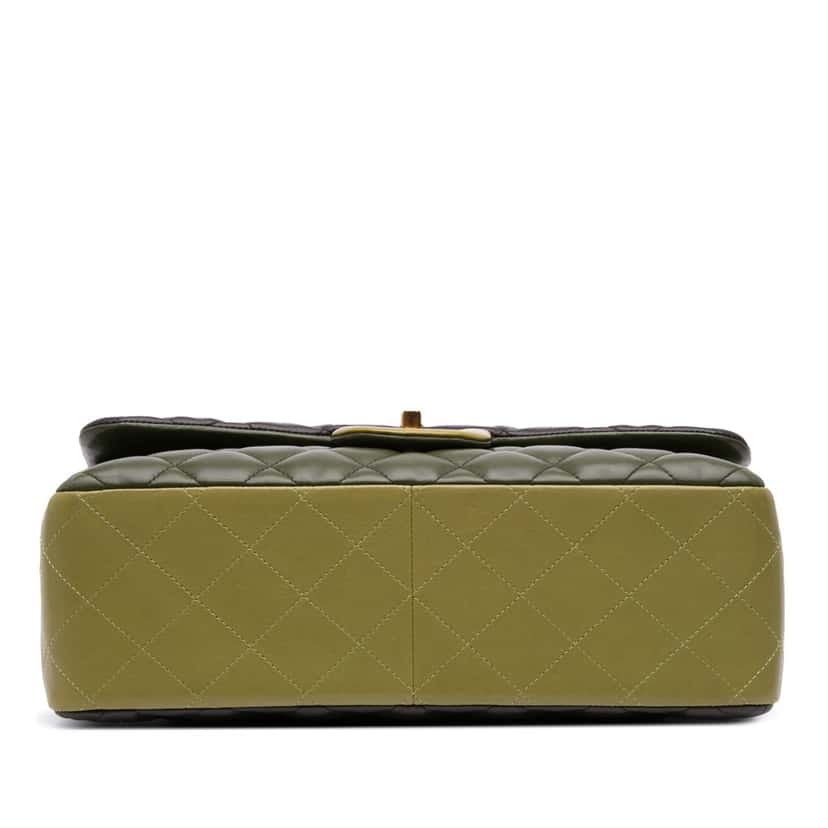 Chanel Jumbo Classic Tricolor Lambskin Double Flap Green Leather Good condition - Inside View