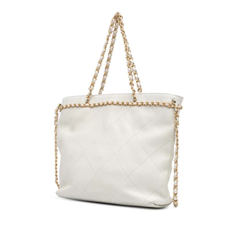 Chanel Quilted Calfskin CC Lock Chain Shopping Tote White Leather Good condition - Back View