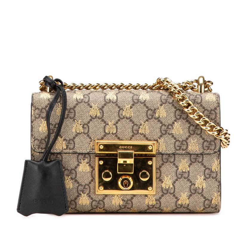 Gucci Small GG Supreme Bee Padlock Crossbody Brown Canvas Good condition - Front View