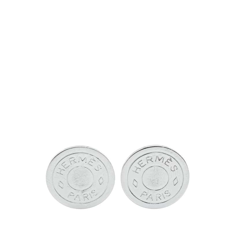 Hermès Palladium Plated Bijouterie Fantaisie Clou De Selle Clip On Earrings Silver Metal Good condition - Front View
