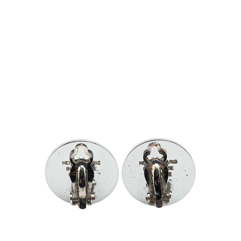 Hermès Palladium Plated Bijouterie Fantaisie Clou De Selle Clip On Earrings Silver Metal Good condition - Back View
