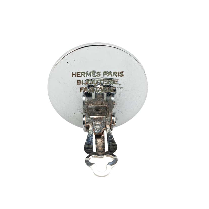 Hermès Palladium Plated Bijouterie Fantaisie Clou De Selle Clip On Earrings Silver Metal Good condition - Inside View