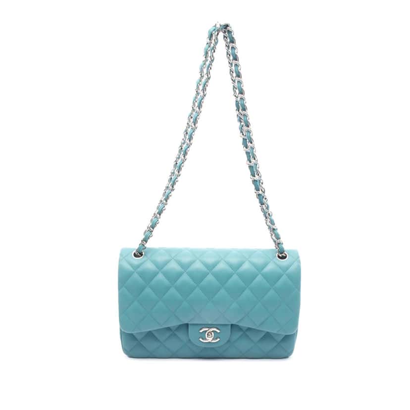 Chanel Jumbo Classic Lambskin Double Flap Blue Leather Good condition - Front View