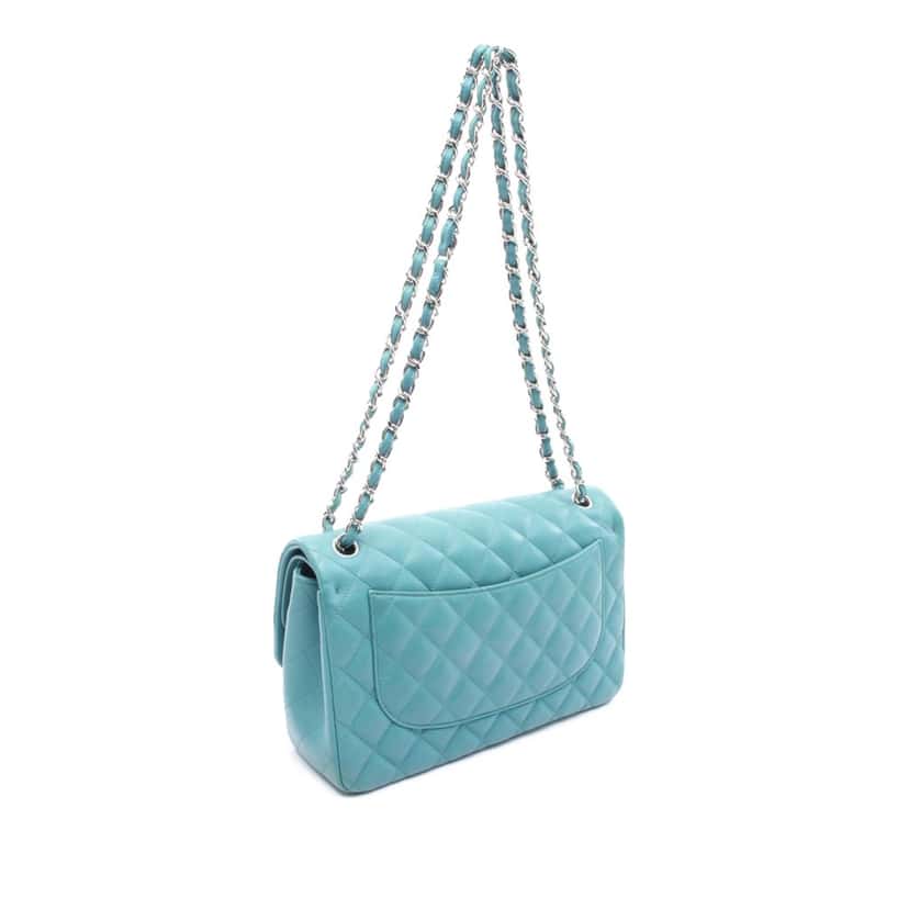 Chanel Jumbo Classic Lambskin Double Flap Blue Leather Good condition - Back View