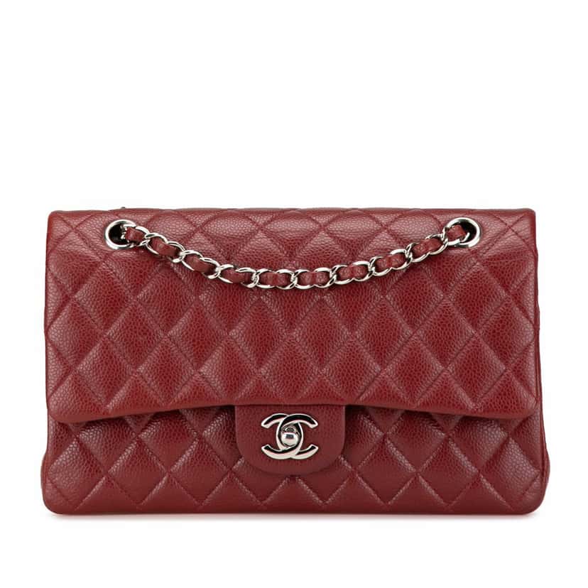 Chanel Medium Classic Caviar Double Flap Red Leather Good condition - Front View