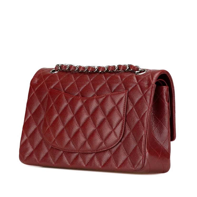 Chanel Medium Classic Caviar Double Flap Red Leather Good condition - Back View