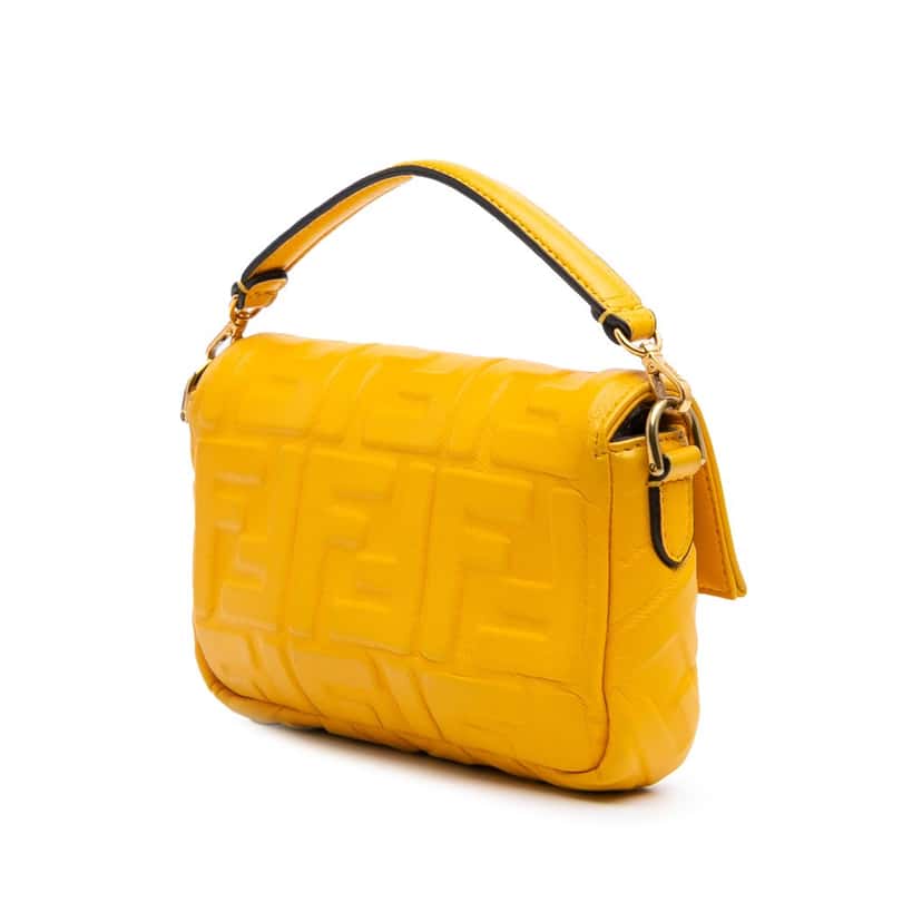Fendi Mini Zucca Embossed Leather Baguette Satchel Yellow Leather Good condition - Back View